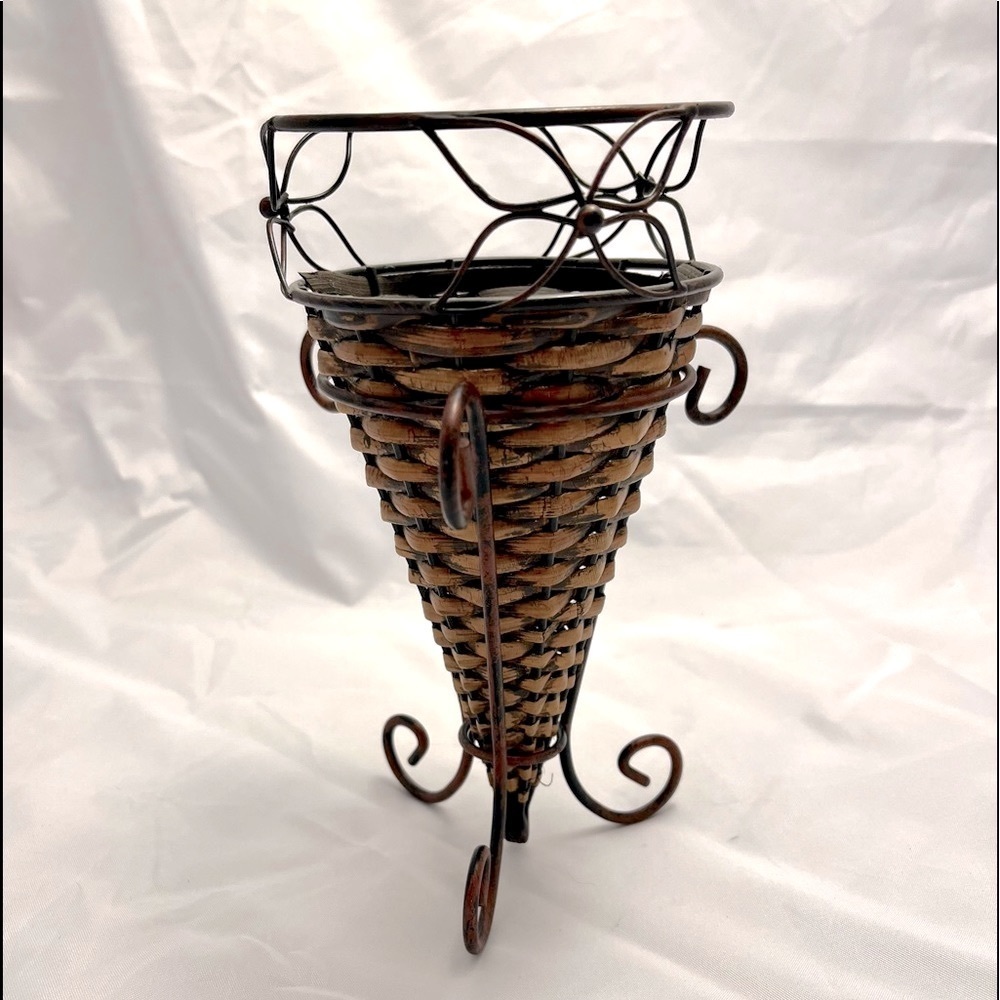Removable Cone Shaped Rattan Floral Arrangement Holder, Farmhouse, Bohemian